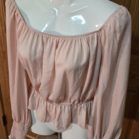 She + Sky Blush Pink Cropped Off Shoulder Long Sleeve Blouse - Picture 15 of 16